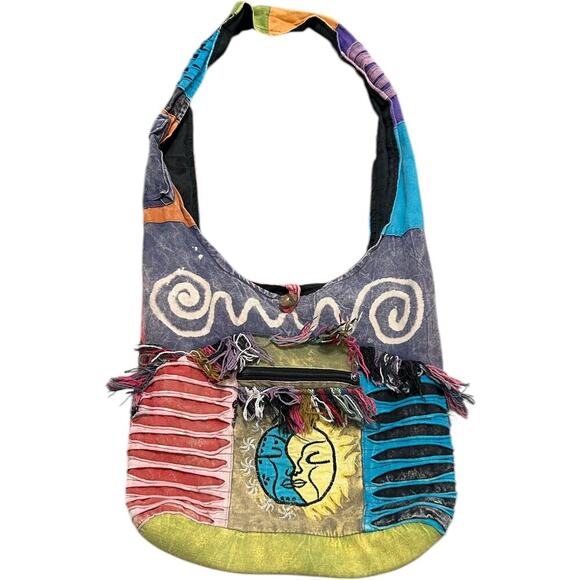 Sun & Moon Embroidered Hippie Boho Crossbody Bag - Picture 1 of 4